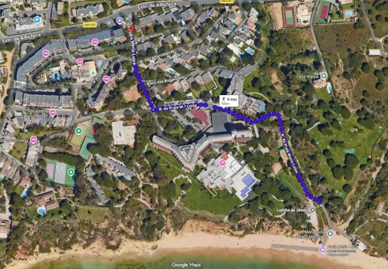 Percurso a pé até à praia perto do Apartamento Balaia